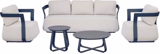 Set da giardino Monaco Moia in alluminio blu con cuscini bianchi rimovibili