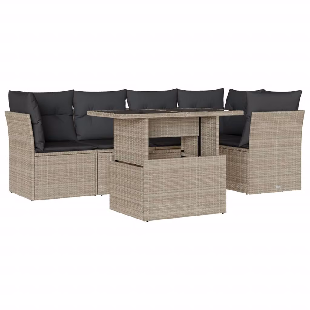 Set Divano da Giardino 6pz con Cuscini Grigio Chiaro Polyrattan
