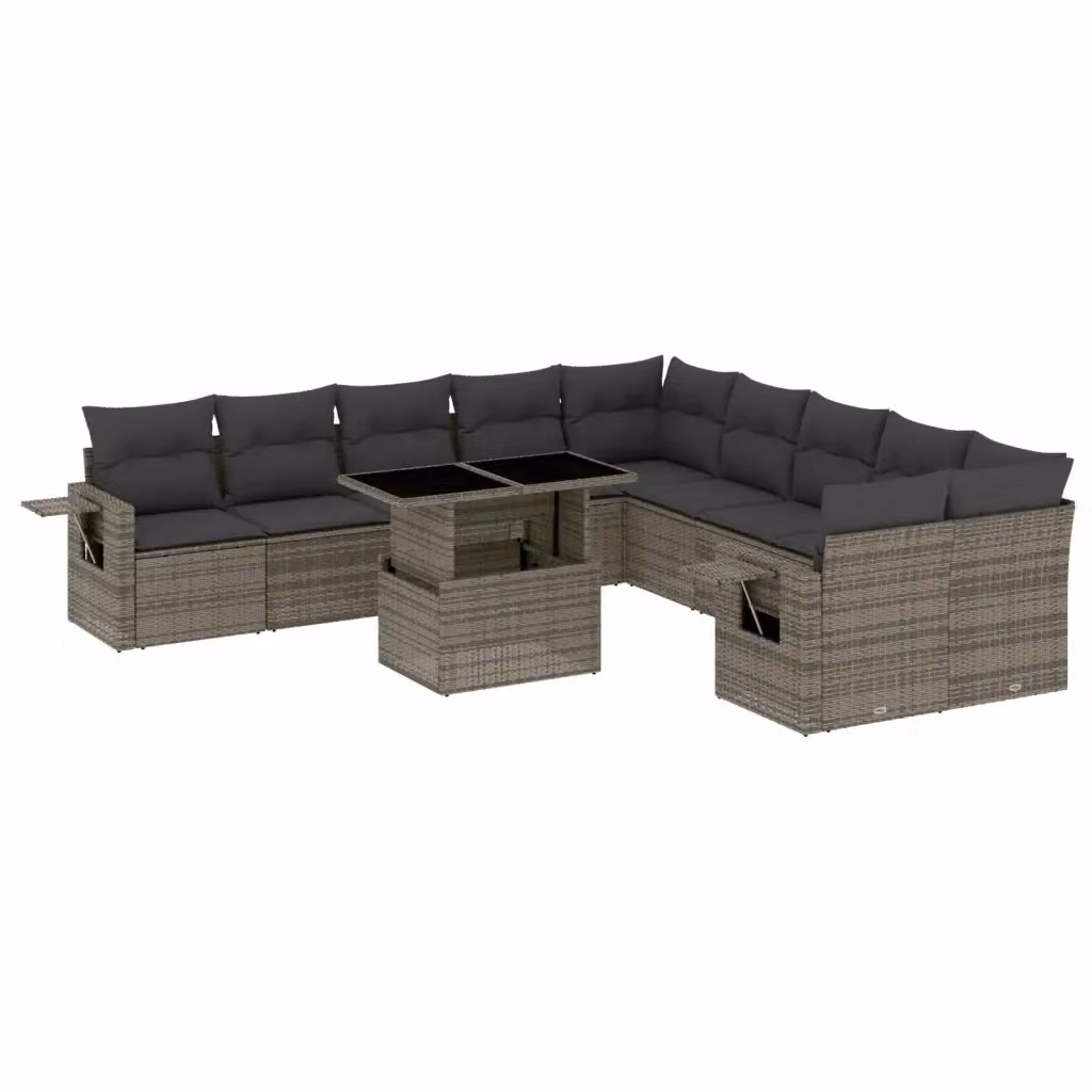 vidaXL Set Divani da Giardino 11 pz in Polyrattan Grigio con Cuscini e Tavolino da Esterno – 2