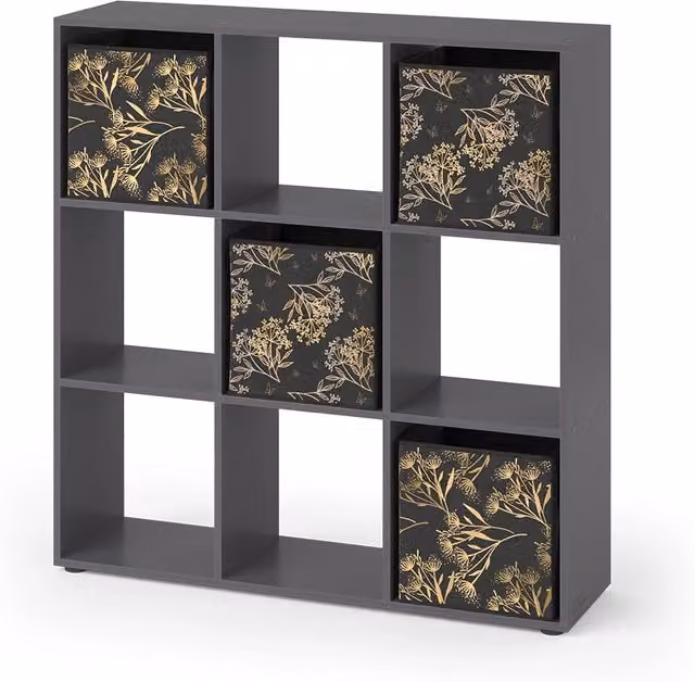 Scaffale Nove Vicco Nero con 4 scatole pieghevoli L: 104 cm, P: 29 cm, H: 108 cm – 1