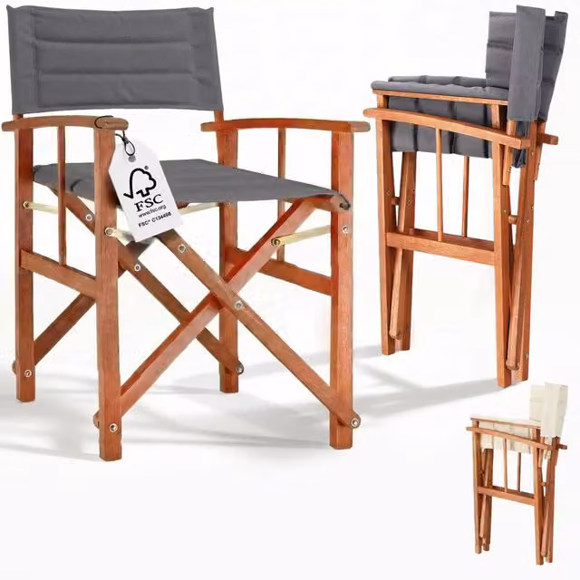 Sedia da regista Casaria Premium antracite in legno di eucalipto certificato FSC con seduta imbottita L 56,5 cm x P 54,0 cm x H 89,0 cm – 1