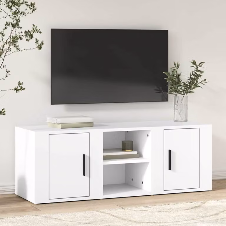 vidaXL Mobile Porta TV Bianco in Legno Multistrato e MDF, L 100 cm x P 31,5 cm x H 35 cm