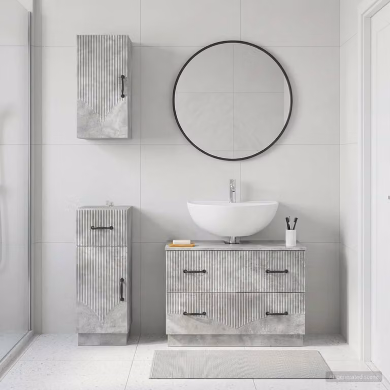 Set di armadietti da bagno vidaXL HOORN in 3 pezzi, design minimalista, colore grigio cemento