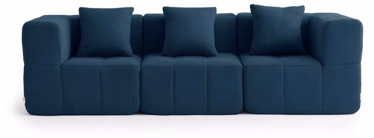 Divano componibile a 3 posti MILYSOFA SOFABULOUS, dal design lineare, in pregiato tessuto a riccioli, blu scuro