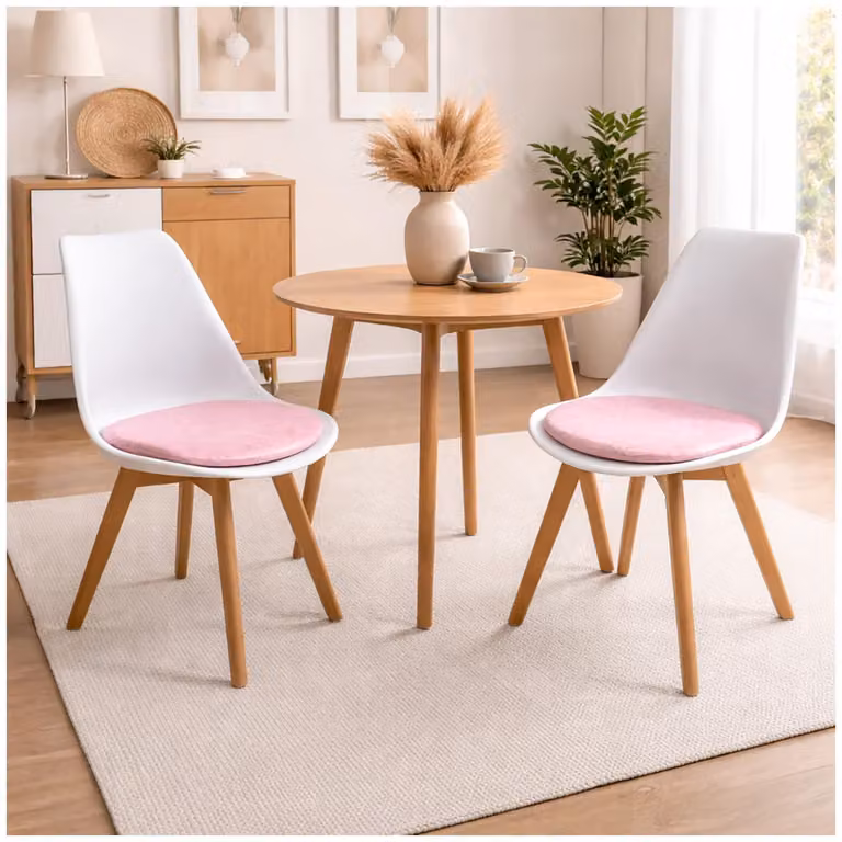 Set di 2 sedie da sala da pranzo bianche con seduta in ecopelle Atlanta Rosa con ornamenti