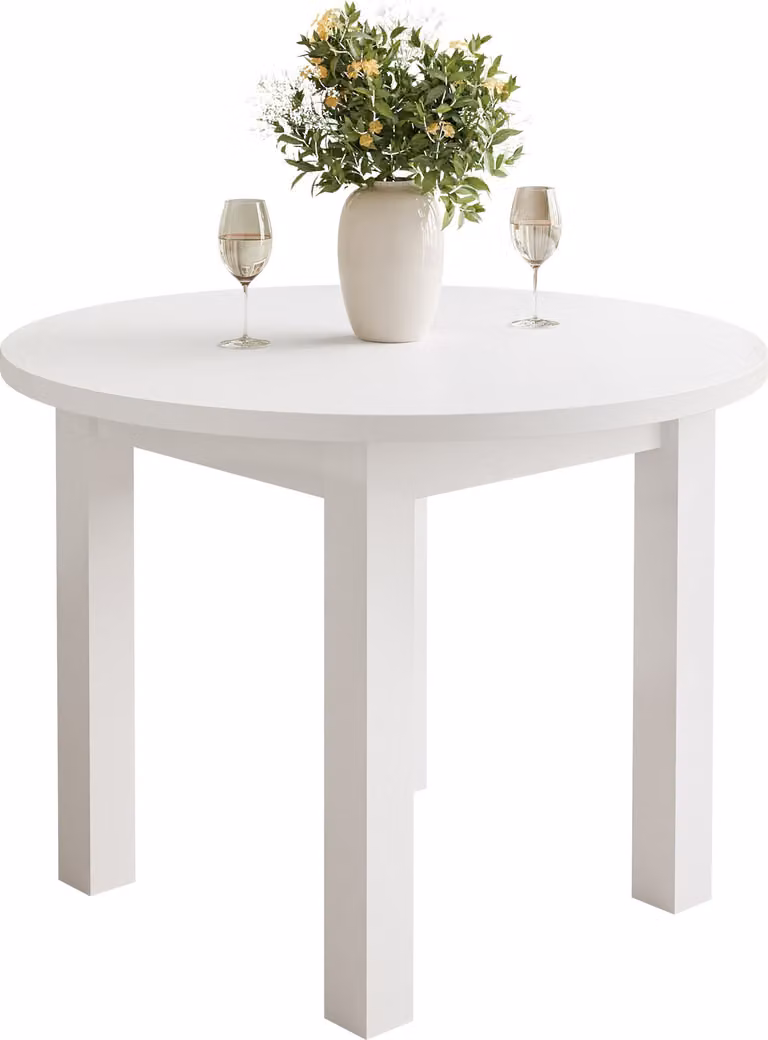 Tavolo da pranzo rotondo OLEA, bianco / bianco - ø100 cm, sedie escluse