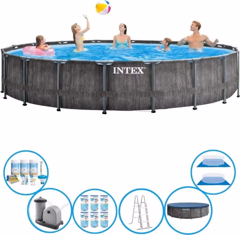 Intex Pool Prism Frame Greywood- Pacchetto piscina - 549x122 cm