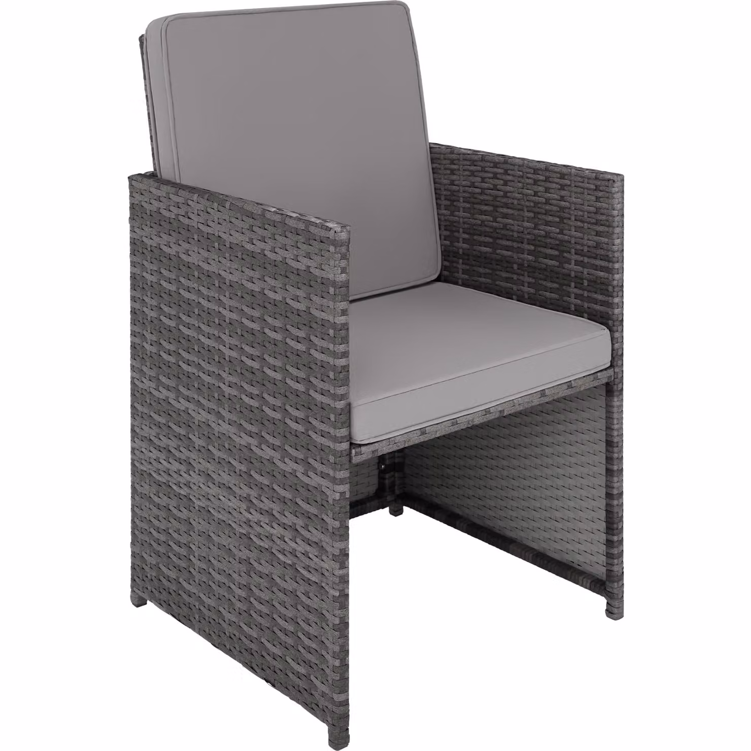 Set da giardino Palermo di TecTake GmbH in rattan grigio con struttura in metallo e piano in vetro, composto da 2 poltrone, 2 sedie e 1 tavolino
