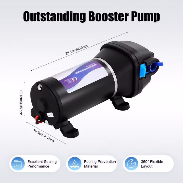 Pompa per acqua, pompa a membrana - 12V, colore nero - potenza 132W - capacità 17 litri/minuto