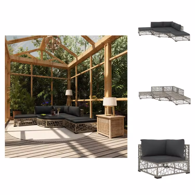 vidaXL set da salotto da giardino 6 pezzi con cuscini in poly rattan grigio - Set di mobili da giardino