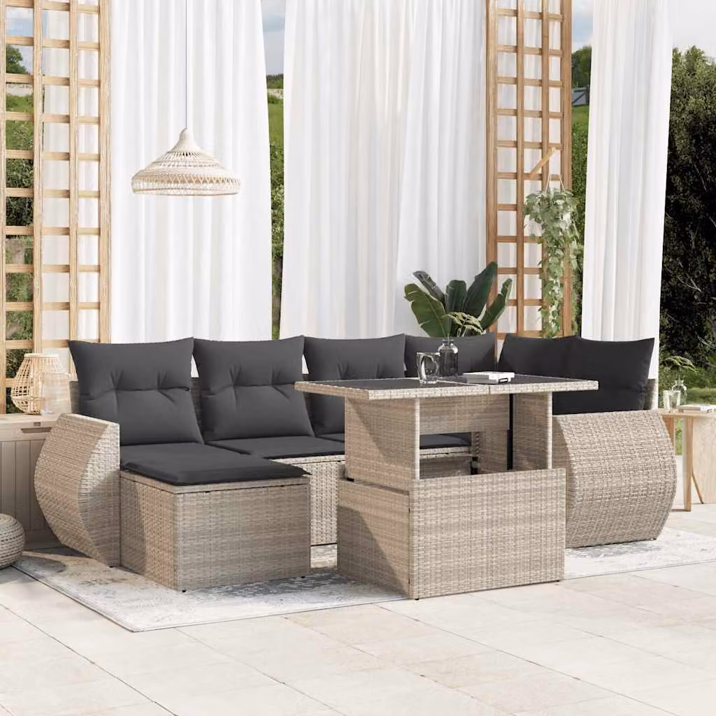 Set Divani da Giardino vidaXL 7 Pezzi in Polyrattan Grigio Antracite con Cuscini e Tavolino – 1