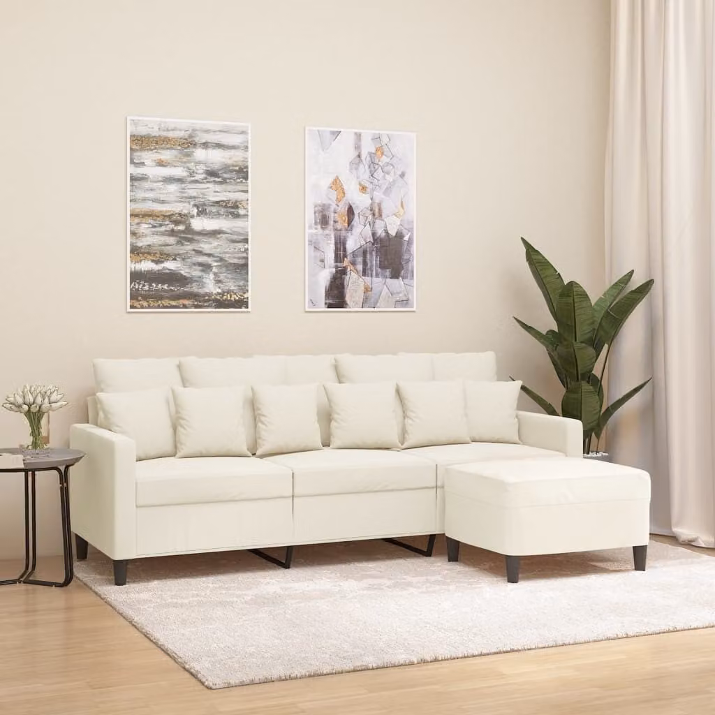 Maison Exclusive - Divano a tre posti con poggiapiedi, color crema, 180 cm, in velluto