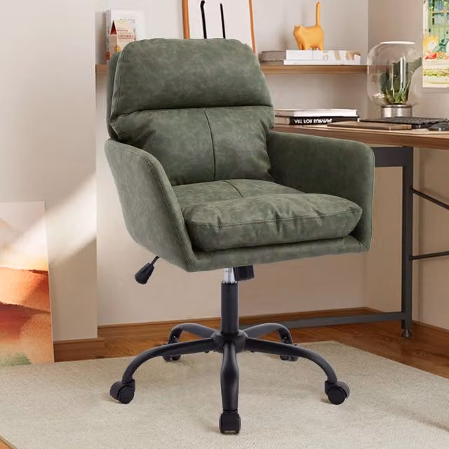 Sedia da ufficio ergonomica in PU con struttura in metallo e imbottitura confortevole per uso quotidiano verde
