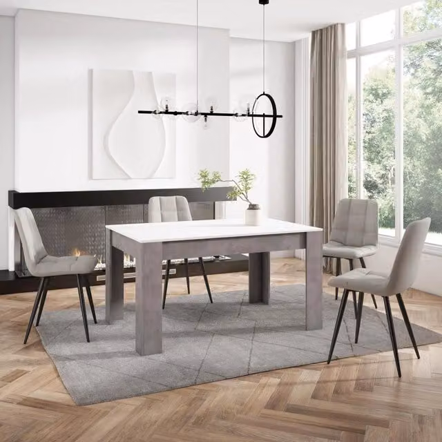 Tavolo da pranzo moderno SKRAUT HOME rettangolare per 6 persone, Bianco e Grigio, L: 140 cm, P: 90 cm, H: 76 cm