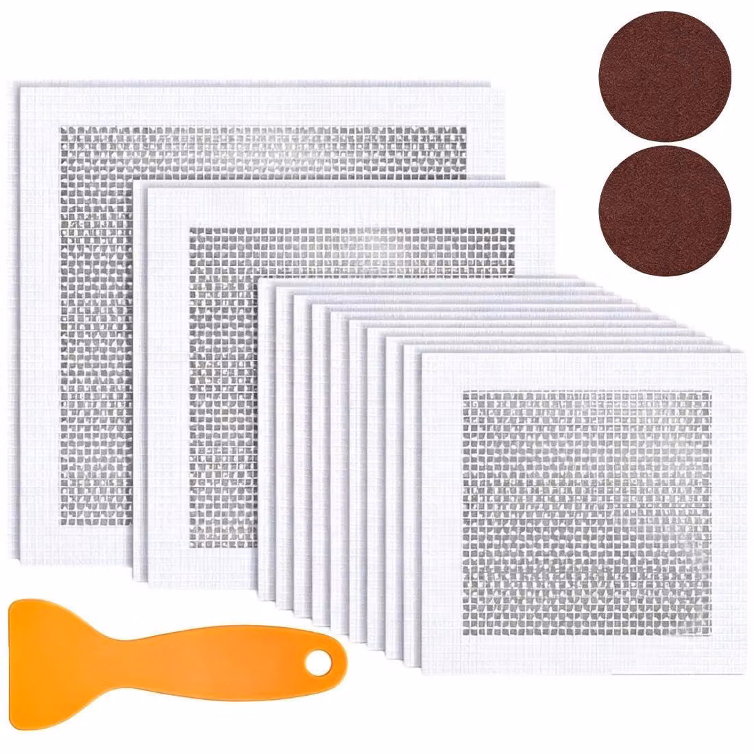 Kit di riparazione per pareti, composto da 15 pezzi autoadesivi, di dimensioni comprese tra 5 e 15 cm, con carta abrasiva e spatola, per la riparazione di pareti
