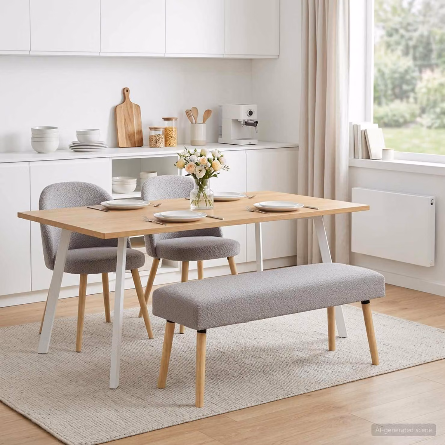 Panchina moderna vidaXL in tessuto bouclé Grigio Chiaro, L 110 x P 40 x H 46 cm