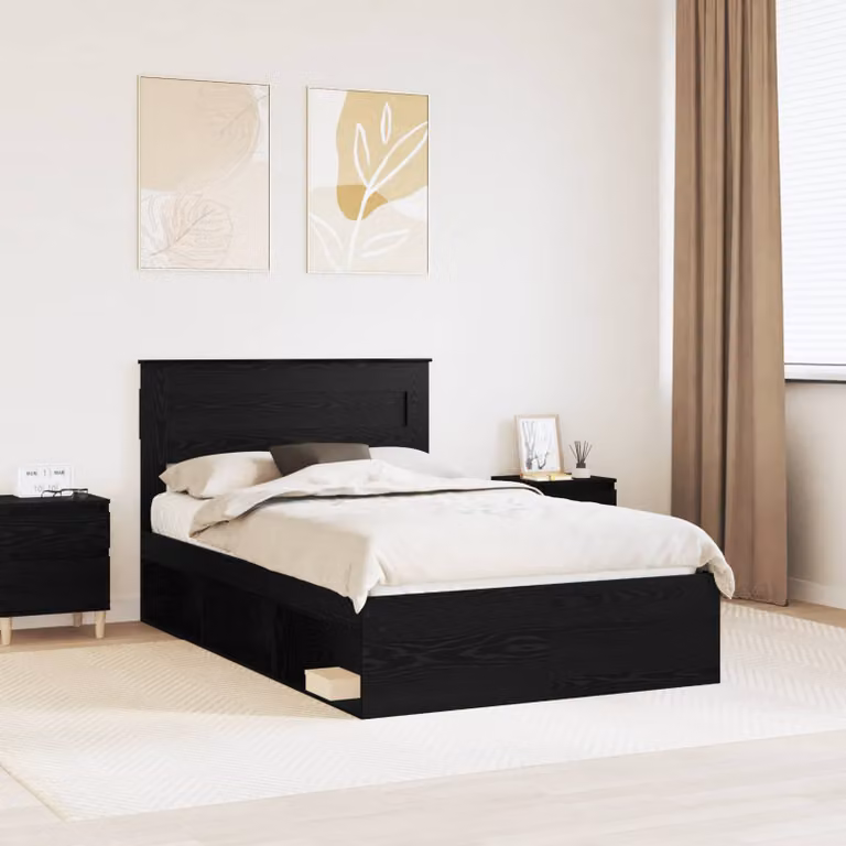 Struttura del letto moderna vidaXL in legno di pino nero L/P/H: 140 x 190 cm