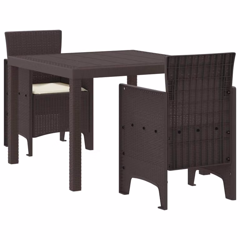 vidaXL Set da Pranzo per Giardino 3 pz Marrone Polipropilene