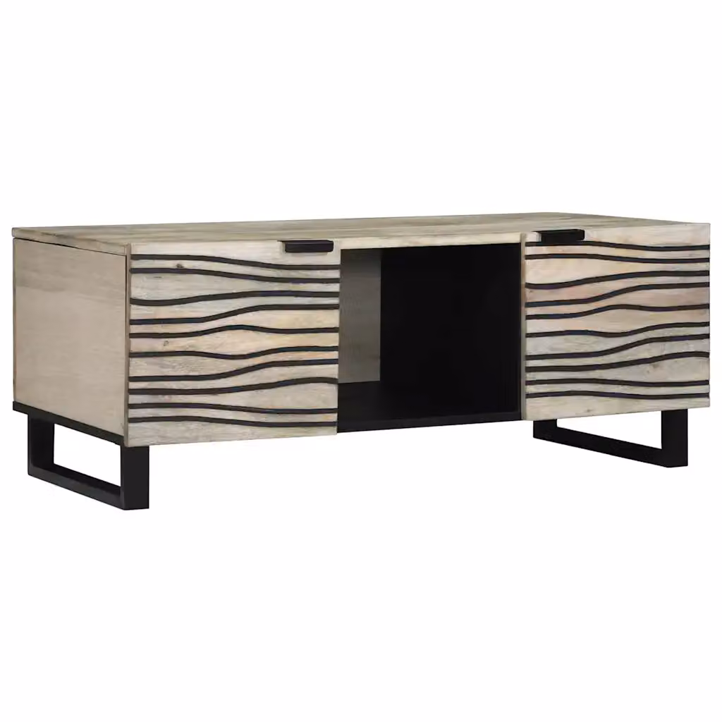vidaXL Tavolino da salotto moderno in legno di acacia e metallo Bianco L: 100 cm, P: 54 cm, H: 40 cm