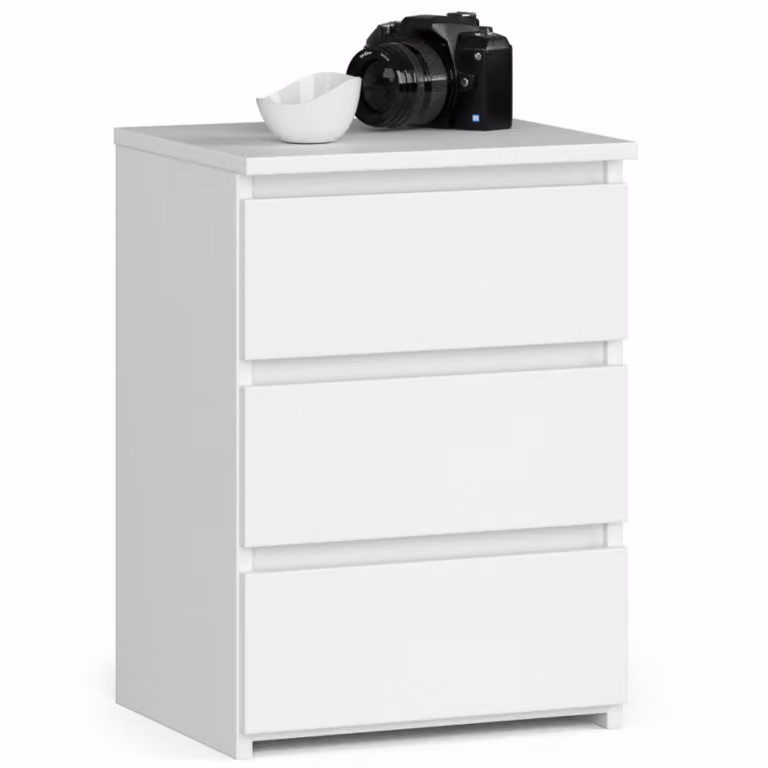 Comodà a tre cassetti, elegante, per interni minimalisti, 40x35x57 cm, soggiorno, camera da letto, ingresso, armadio, credenza, credenza alta, ampio spazio contenitivo, bianco