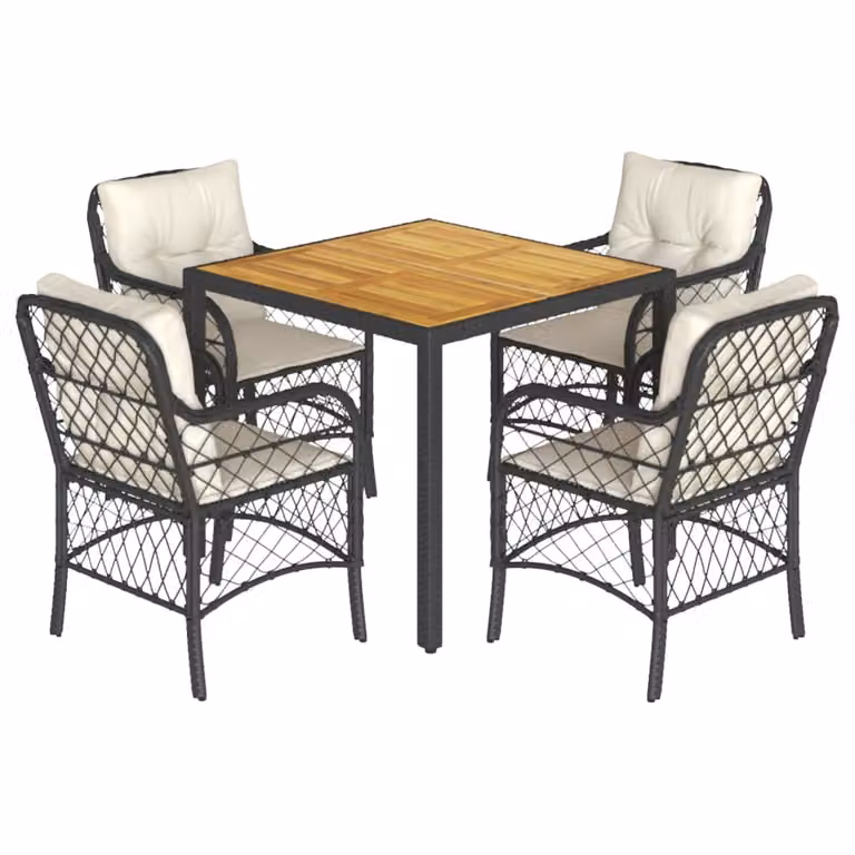Set da Pranzo da Giardino 5 pz Nero con Cuscini in Polyrattan