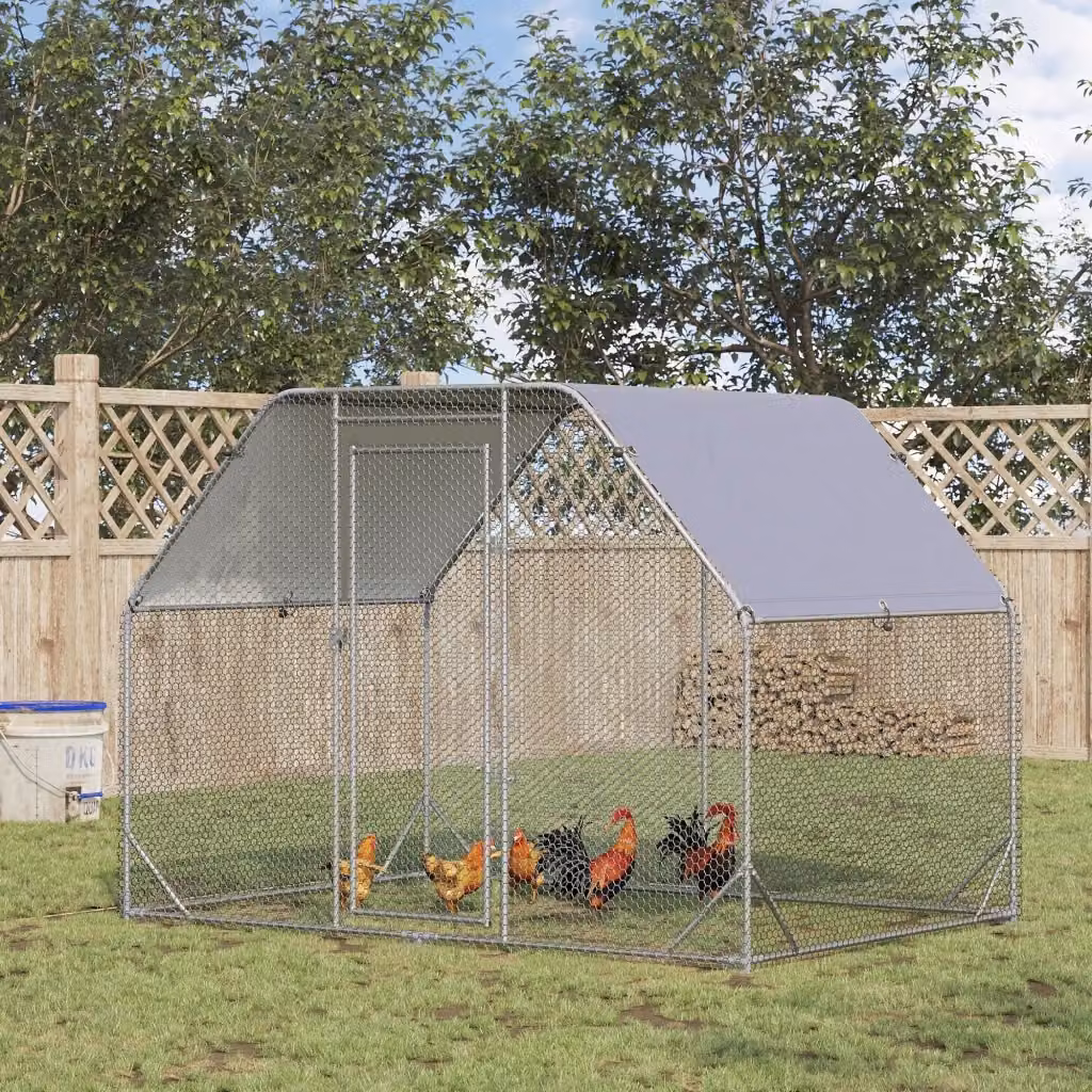 Recinto per galline GIORDANOSHOP in acciaio galvanizzato con copertura in poliestere e PVC, colore argento, L/P/H: 280 x 190 x 195 cm – 2