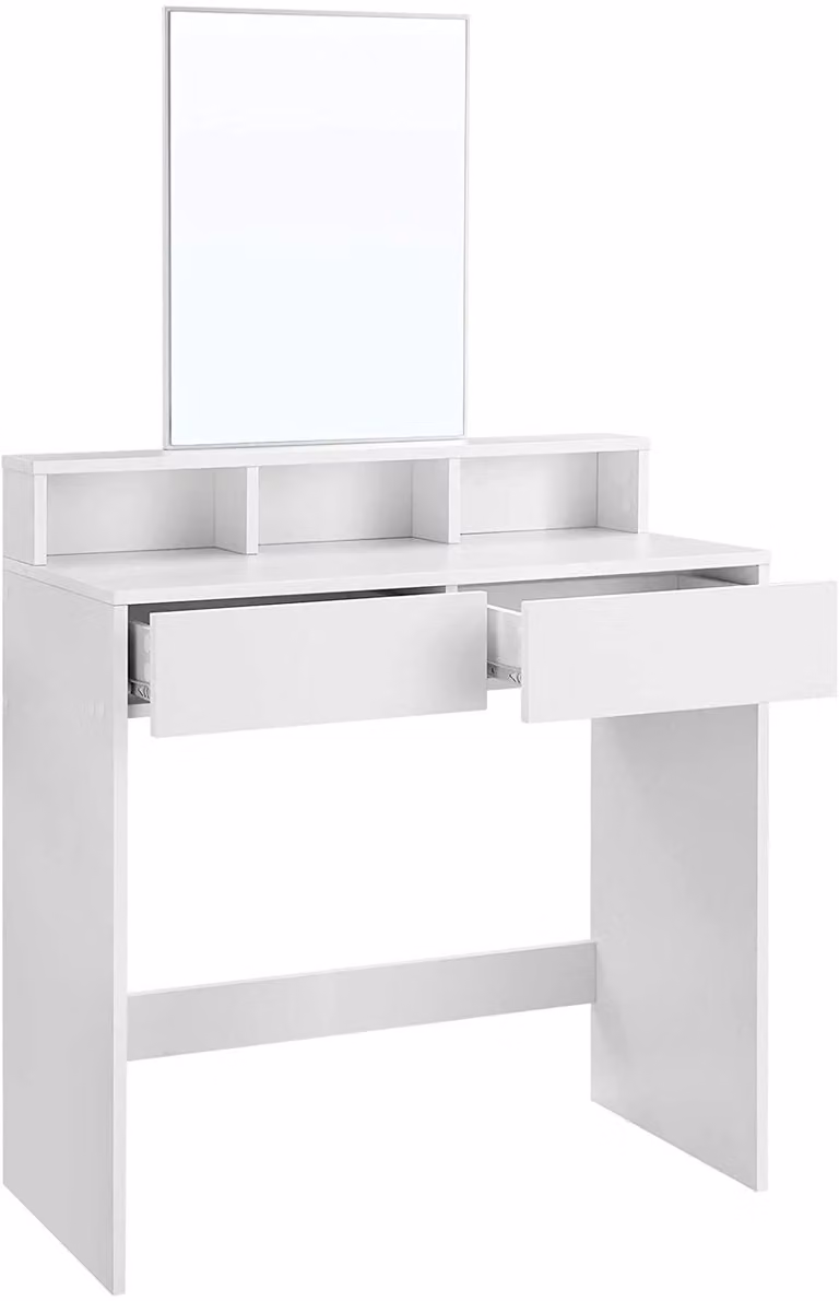 Comò da trucco con specchio e 2 cassetti, bianco, 80 x 40 x 140 cm
