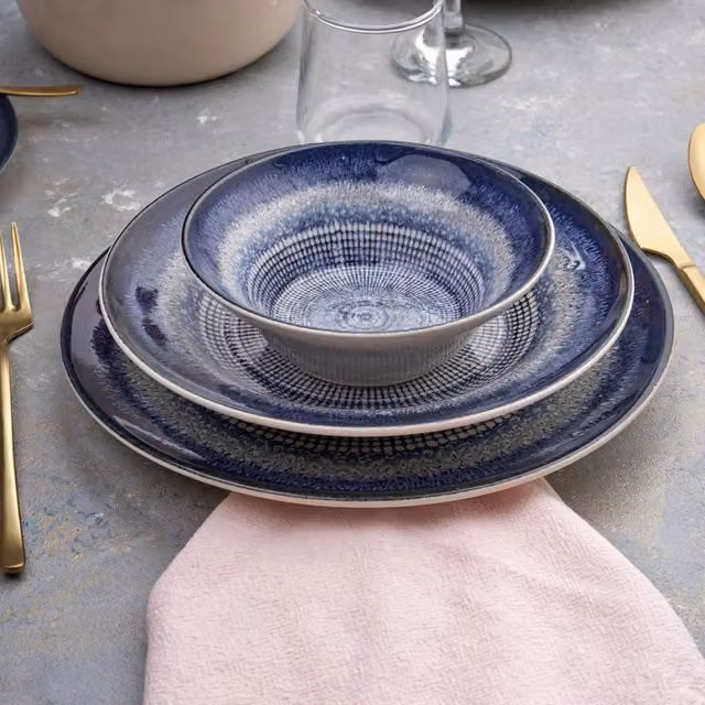 Servizio piatti DMORA in ceramica con decoro geometrico multicolore, set da 24 pezzi per adulti