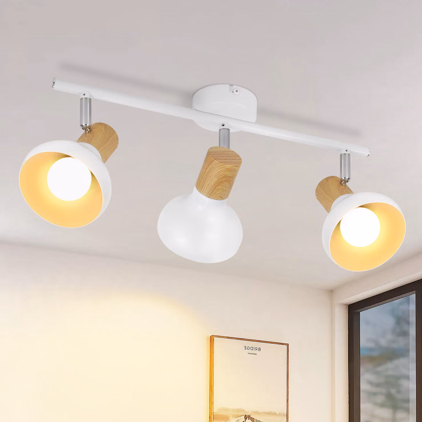 ZMH faretto da soffitto lampada da corridoio plafoniera vintage 3 fiamme lampada da corridoio 350° orientabile bianco spot da interno E14 spot da soffitto senza lampadine