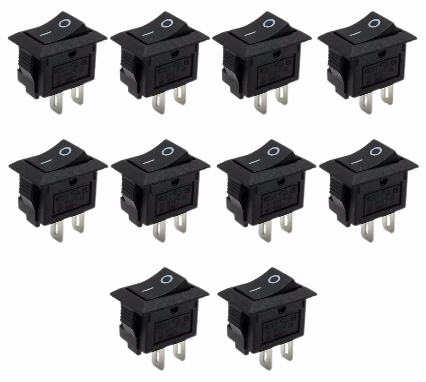 Set di 10 interruttori a levetta, 2 poli, con funzione on/off, 250V/3A, 125V/6A