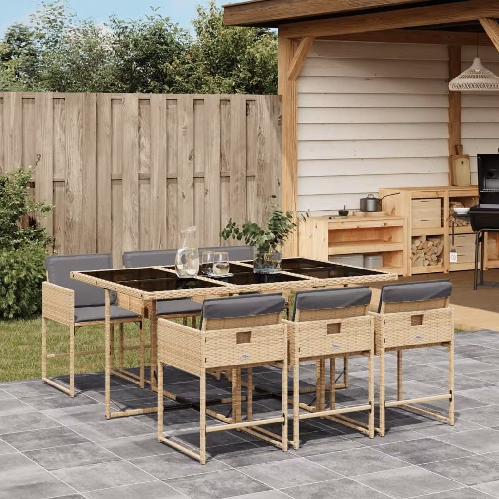 Maison Exclusive - Set Pranzo da Giardino 7 pz con Cuscini Beige Misto Polyrattan