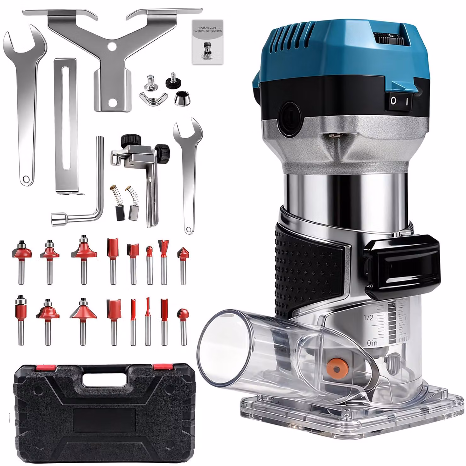 Fresatrice a colonna da 1000 W, 6 velocità, set di 16 frese, mandrino autoserrante da 6,35/8 mm