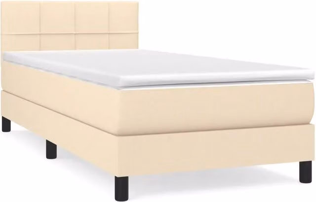 Letto singolo | Letto per adulti | Giroletto a Molle con Materasso Crema 90x200 cm inTessuto