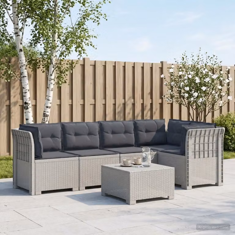 vidaXL Divano da Giardino a L per 5 Persone con Cuscini, Stile Rattan Moderno, Colore Bianco e Grigio