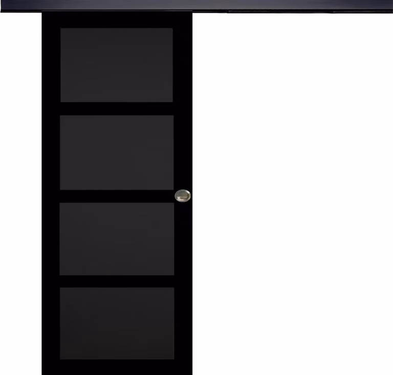 Porta scorrevole Telia nera con 4 pannelli H204 x L83 cm, binario in alluminio nero, gusci Gd Menuseries
