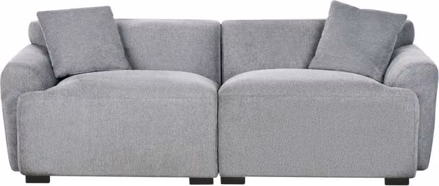 Divano in tessuto grigio 3 posti con cuscini aggiuntivi stile moderno