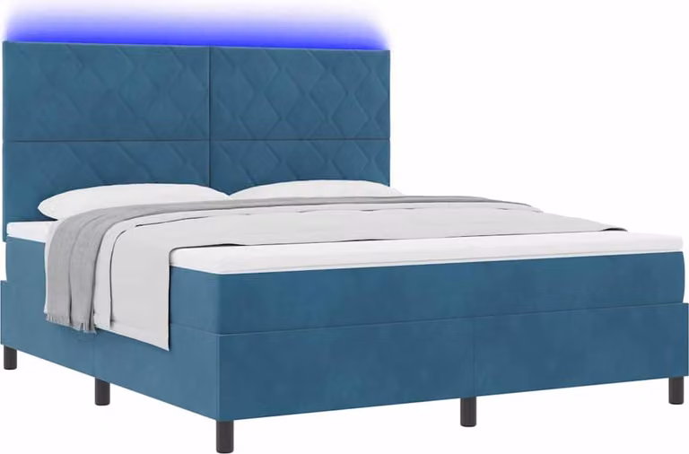 Letto a Sorgente LED Blu Scuro 180 x 200 cm Velluto