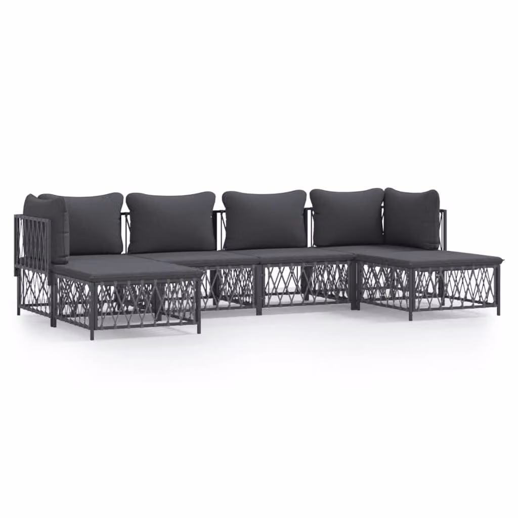 Set Salotto da Giardino 6 pz con Cuscini in Acciaio Antracite
