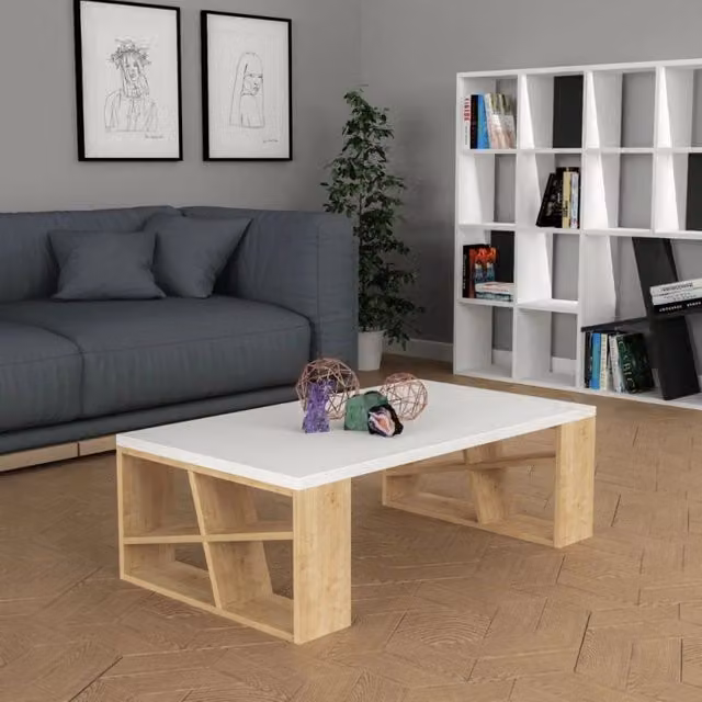 Tavolino da salotto Honey EFFEZE con piano bianco e gambe in rovere, L/P/H: 60 x 40 x 30 cm – 1