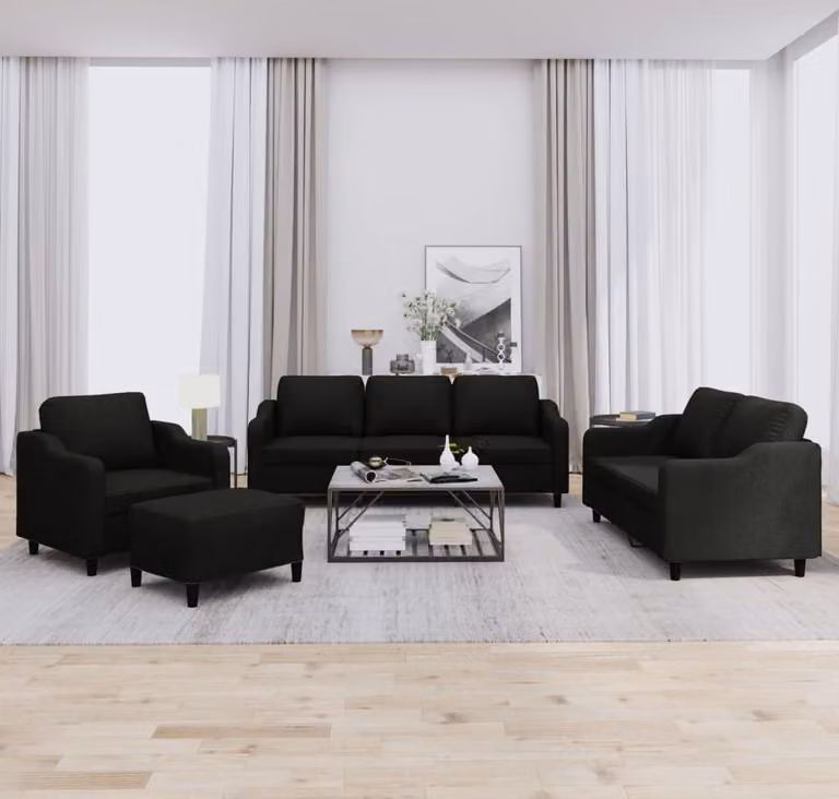 Maison Exclusive - Set divano 4 pezzi con cuscini, tessuto nero