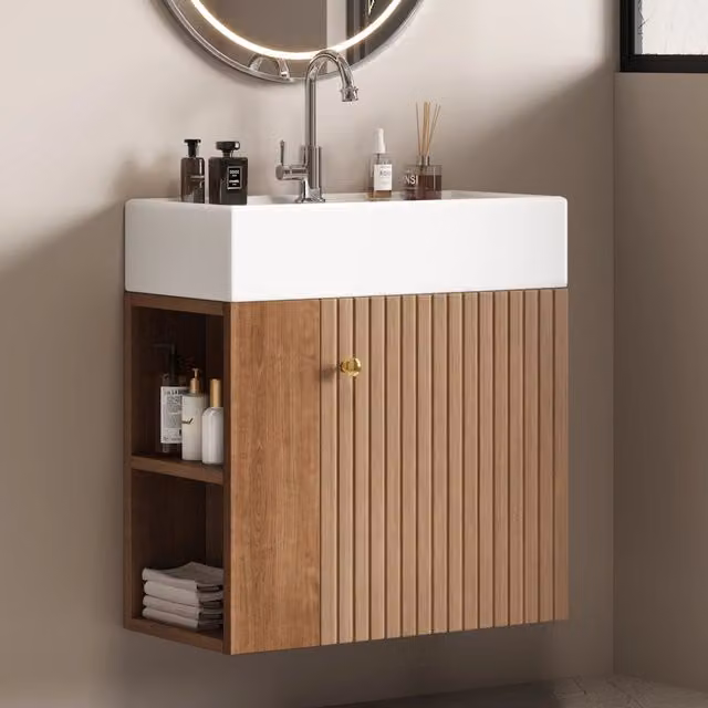 Mobile bagno con lavabo e sottolavabo sospeso 55 cm, bianco, per piccolo bagno ospiti