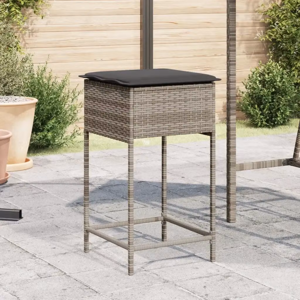 Set di 2 Sgabelli da Bar in Polyrattan Grigio con Cuscini in Tessuto e Struttura in Metallo CFW1661783 – 2
