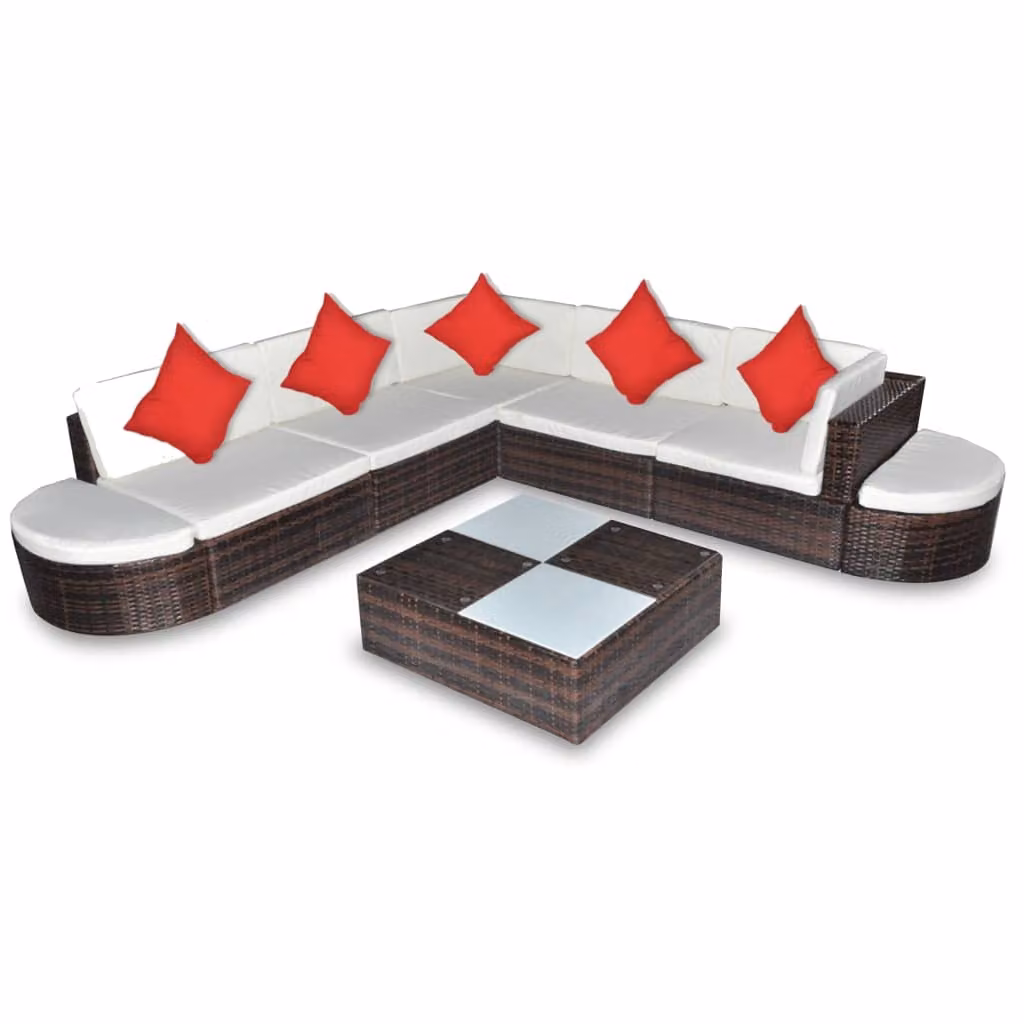 Set Divani da Giardino 8 pz con Cuscini in Polyrattan Marrone