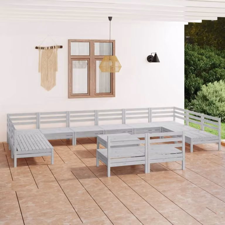 Maison Exclusive - Set Salotto da Giardino 13 pz in Legno Massello di Pino Bianco