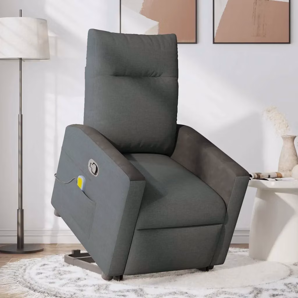 Poltrona Alzapersona Reclinabile con Assistenza Elettrica vidaXL in Tessuto Grigio e Nero per Anziani – 2