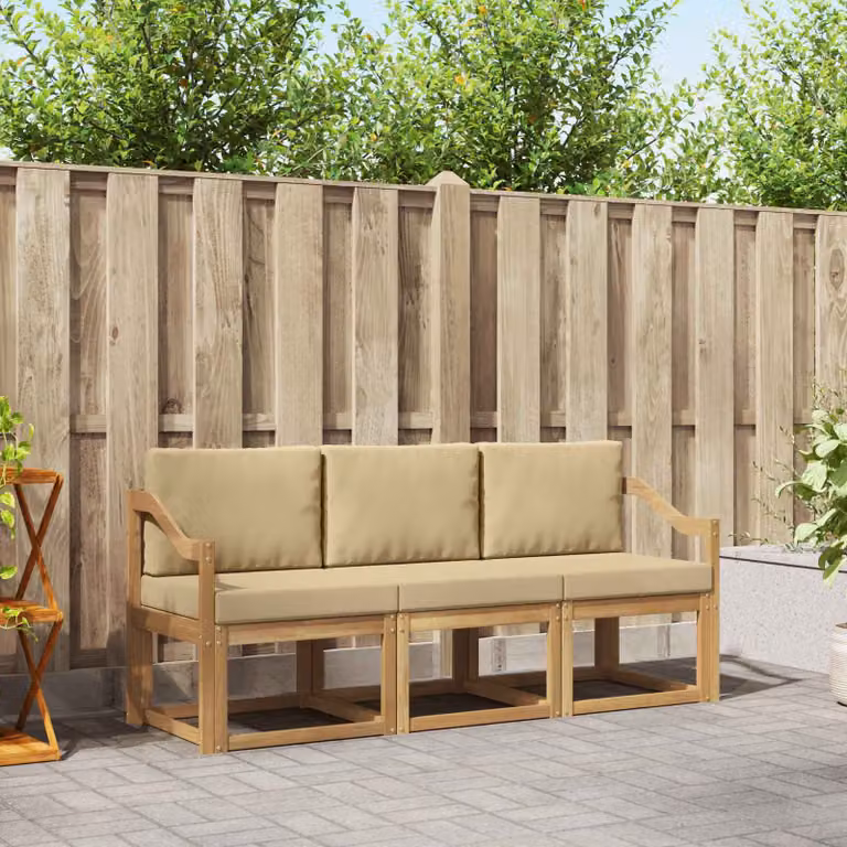 Set di divani da esterno vidaXL in legno di acacia marrone e beige con cuscini inclusi
