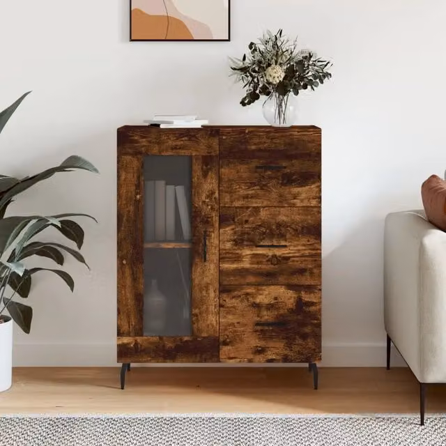 Credenza vidaXL in Rovere e Metallo Marrone per Sala da Pranza L: 69,5 cm, P: 34 cm, H: 90 cm