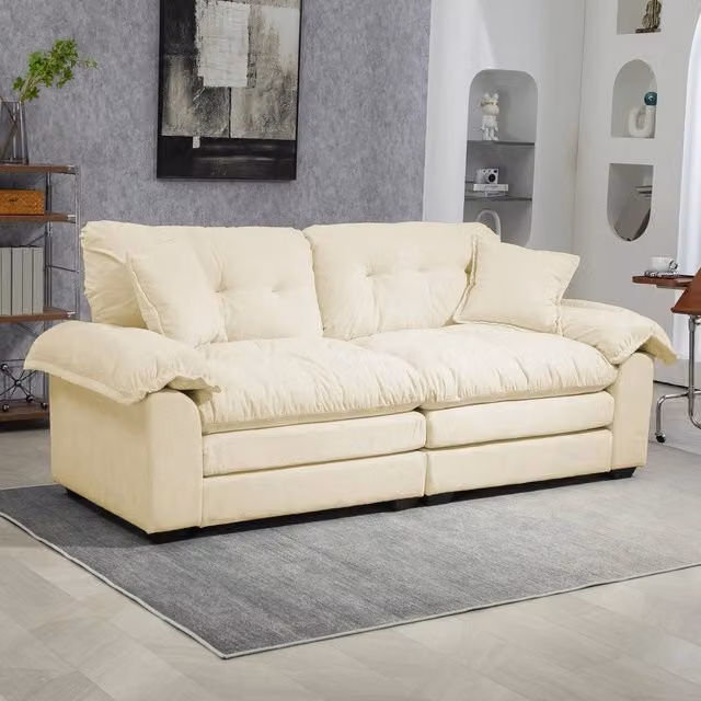 Divano 2 posti in chenille ¨C Minimal ¨C imbottito con cuscini 213cm