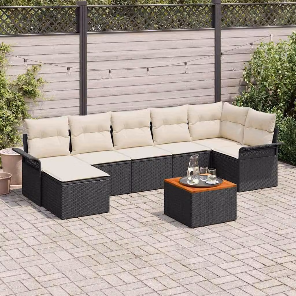 Maison Exclusive - Set da giardino composto da 8 pezzi. Divano e poltrone in rattan sintetico, colore nero e crema