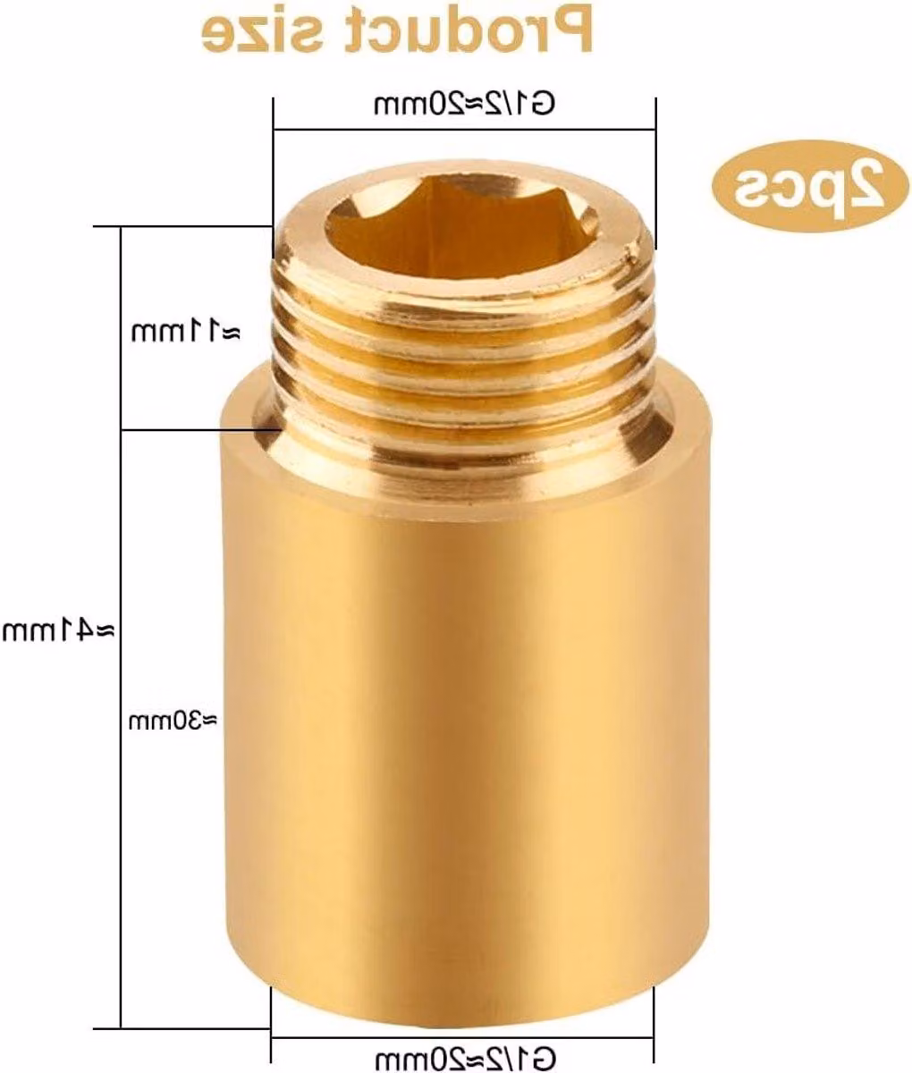 Set di 2 prolunghe per rubinetto in ottone, filettatura 1/2" x 30mm, prolunga filettata DN15 per impianti idraulici e di riscaldamento, adatta per collegamenti